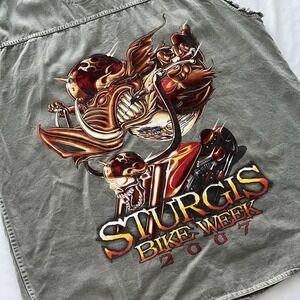 Sturgis Motorcycle Bike Week Cut Off Vest Button Shirt Men's XL Gray 2007